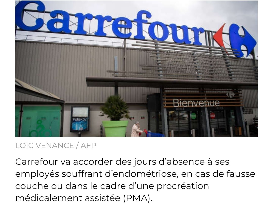 BeTogetherEndo's tweet photo. 🎤«  Carrefour a décidé d’accorder 12 journées d’absence aux femmes souffrant d’endométriose, soit un jour par mois dès l'été 2023🎗 », a déclaré lors d’une conférence de presse le PDG du groupe, Alexandre Bompard ».
https://t.co/RTkqusG1MD

#mbadmb #endometriose https://t.co/d7fLTL7sOK