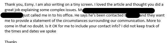 So I heard from a source that her boss called her in after our recent story... I was worried for her because when sources talk to us, of course there's a risk but this level of intimidation was new to me. They wanted to know specifically when and how we communicated🧵