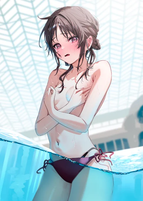 水着、流されちゃいました…!拾ってくださいよ〜先輩。#じついも 