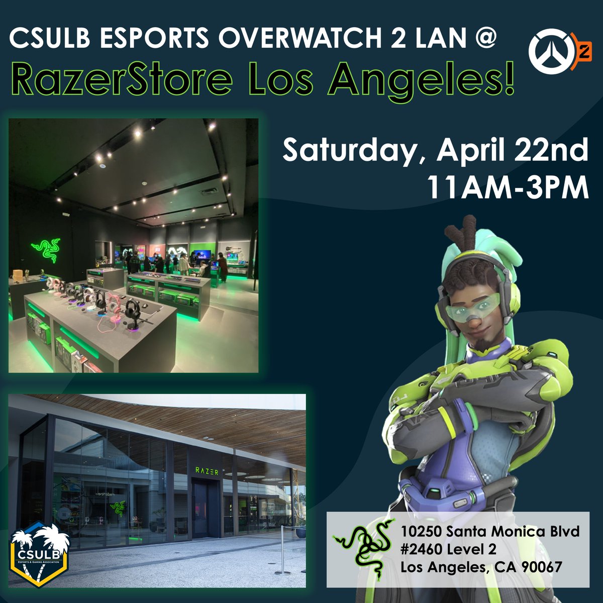 csulbesports's tweet photo. 🔈Attention all heroes! Tune in to our Twitch on April 22nd at 11am to catch the action-packed #Overwatch2 losers and grand finals played at RazerStore LA. Get ready to witness some epic gameplay where the winning team will be crowned champion!
#csulbEsports x #RazerStoreLA https://t.co/037W7sPj9b