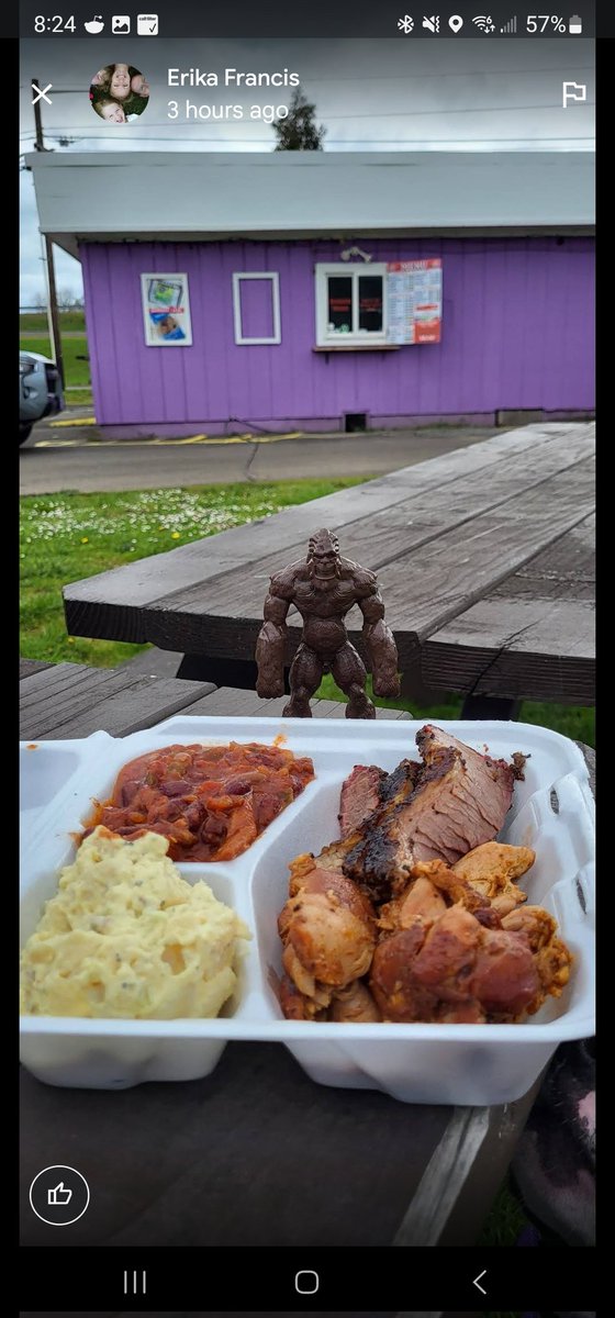 BBQOregon's tweet photo. Our customers have the best taste in BBQ and accessories! Check out this awesome photo of a little Sasquatch joining in on the fun at our purple shack. We love seeing how our community enjoys our BBQ. #BBQOregon  #SasquatchApproved #BBQFamily https://t.co/5tFVoeqN8v