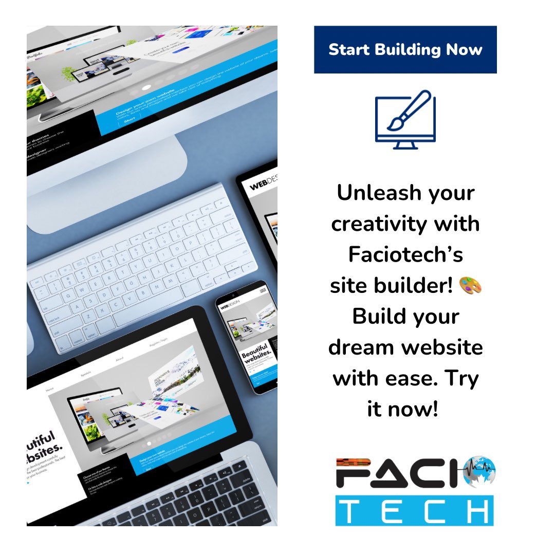 faciotechgh's tweet photo. Bring your vision to life with Faciotech’s site builder! 💻 Customizable and user-friendly. Get started today! #Faciotech #SiteBuilder #WebsiteDesign https://t.co/pMfSzphtGu