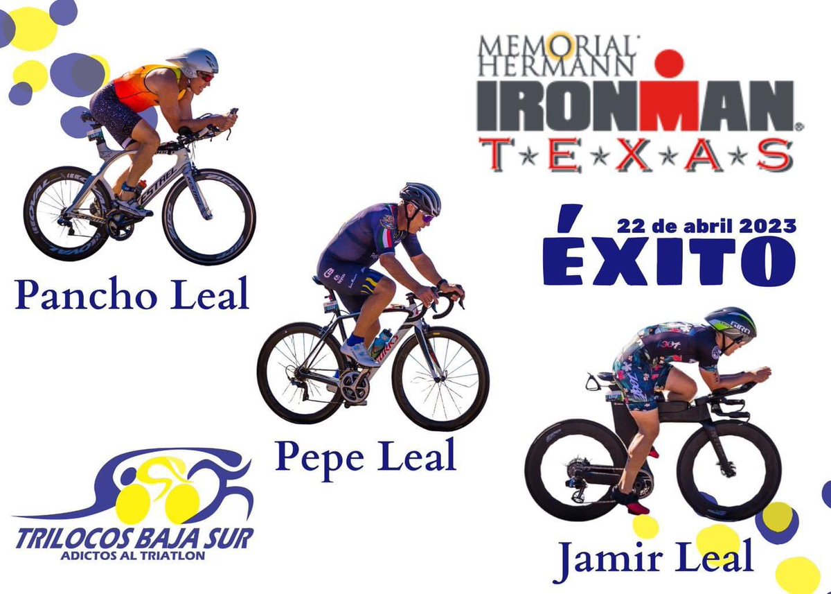 Patricia_Patron's tweet photo. Éxito para la dinastía Leal👏🏻 Pancho Leal, Pepe Leal y Jamir Leal este sábado en el #IronManTexas2023👏🏻 desde #LaPaz #BCS todo el equipo estará apoyandolos👏🏻🟡🔵
#ironmantexas #dinastialeal #trilocosbajasur💛💙 #triathlon #triatlon #triatlon_mexico #triteam #somostrilocosbajasur https://t.co/XmwBt0R2KP
