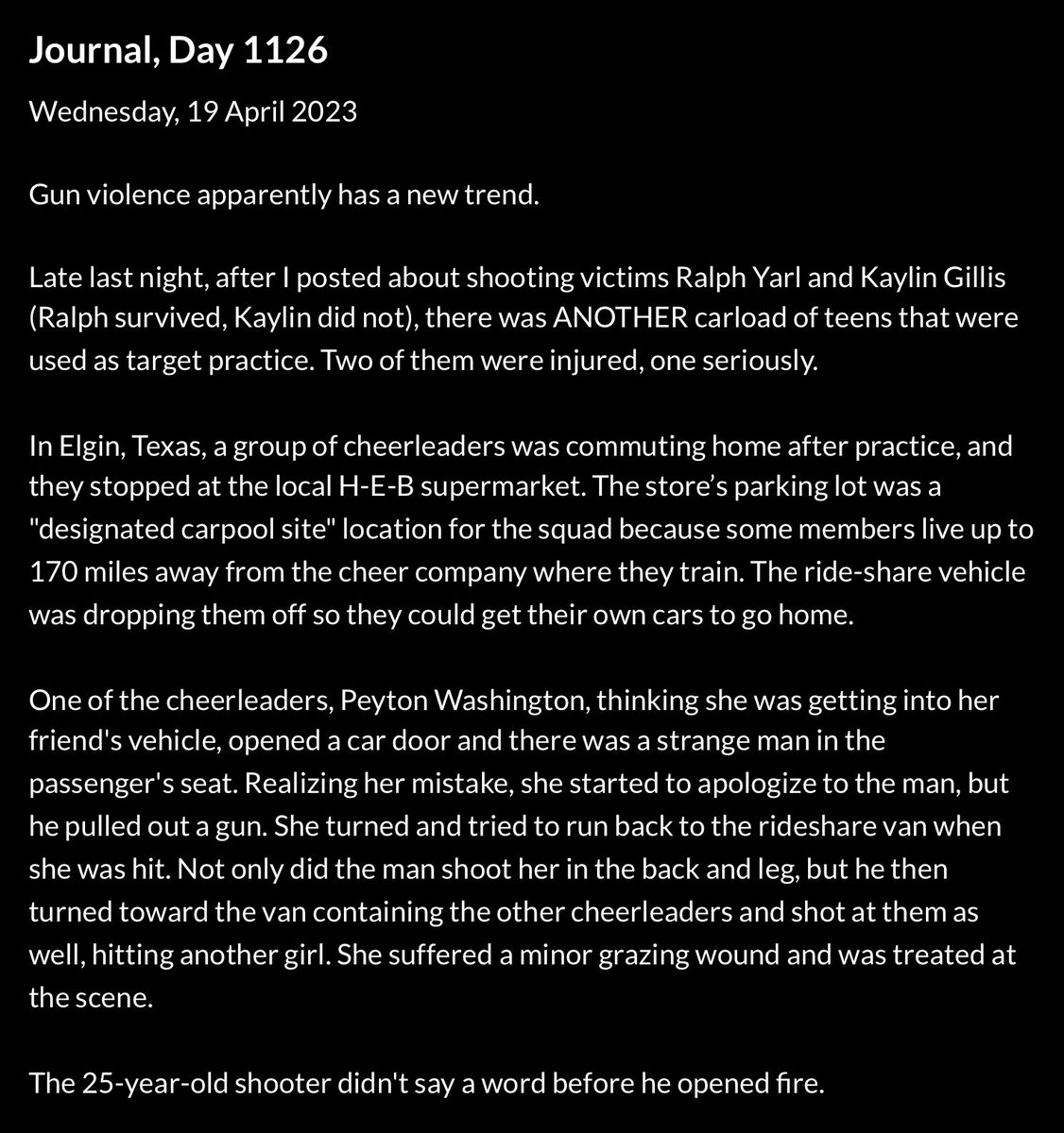 jt_omalley's tweet image. #Journal, Day 1126
Wednesday, 19 April 2023

#rememberhername #guncontrol 
#texasconcealedcarry 
#stopguns