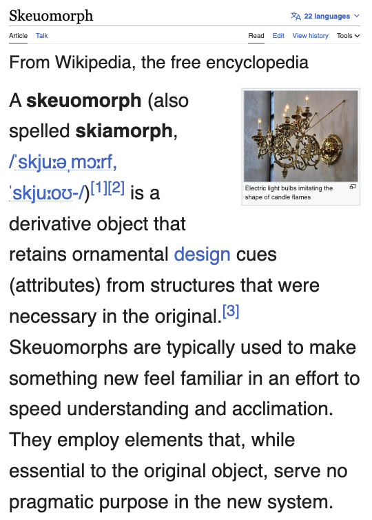 nonpedantic's tweet photo. More I read about use-cases for AI, I see a strong skeuomorph-esque familiarity bias, where all use-cases are about how AI can help what people/companies already do -- better email, marketing copy, etc. What are some net new things that AI can do? #AI #ChatGPT https://t.co/c1TSH1YMpu