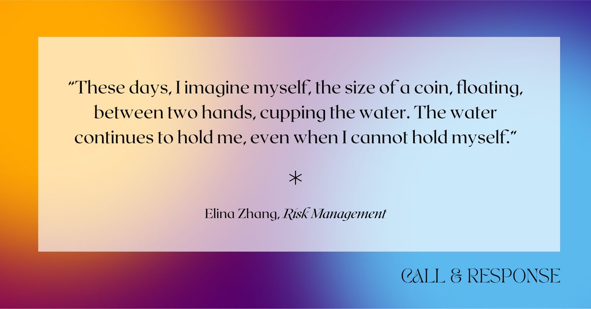 PeriplusCollect's tweet image. “These days, I imagine myself, the size of a coin, floating, between two hands, cupping the water. The water continues to hold me, even when I cannot hold myself.” -- @thirteenpints 

See you tomorrow for the Call &amp;amp; Response Reading &amp;amp; Website launch! eventbrite.com/e/periplus-cal…