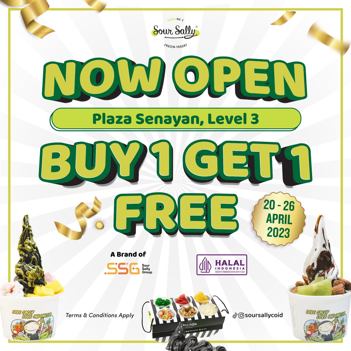 PlazaSenayan's tweet photo. NOW OPEN SOUR SALLY 77th OUTLET! 

ENJOY BUY 1 GET 1 FREE!

This promo is valid until 26 April 2023

Come and Visit Sour Sally Plaza Senayan, Level 3.

#SourSally #SourSallyCoID #ItsFitNotFat #Yogurt #FrozenYogurt #SourSallyHALAL 
#PlazaSenayan #WhatsOnPlazaSenayan https://t.co/Sxbom7ZsAv