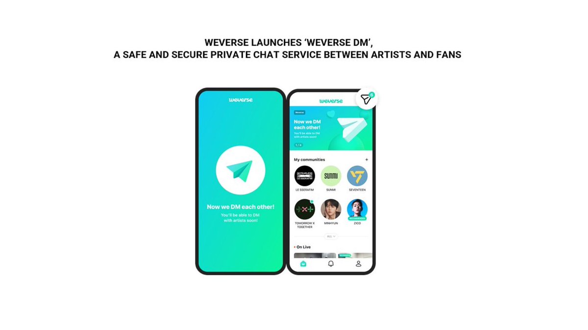 Weverse will be launching "Weverse DM" by next week, a new private chat service where fans can exhange direct messages with their artists.

It is a paid DM feature, which can be purchased with Weverse's digital currency "Jelly".