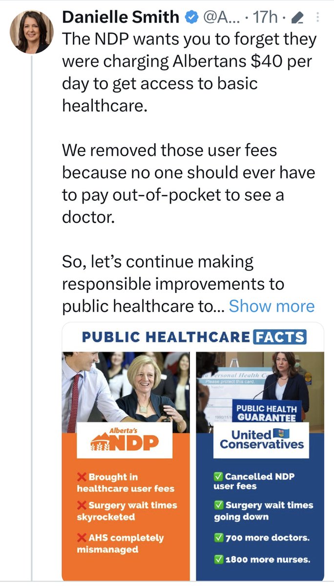 If 1 Albertan can show me an invoice(s) totalling $14600 for the past year of their healthcare I will personally  dorr knock for the ucp candidate in my constituency, just 1 
I live rurally so havent even had to pay for parking to see a Dr. etc #abhealth #abpoi #abmedia #cdnmedia