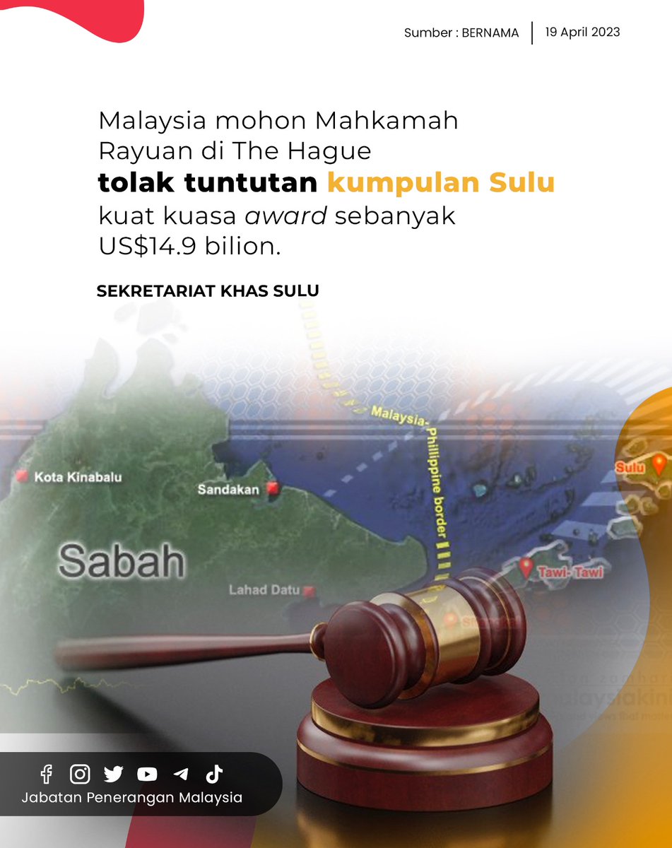 JPenerangan's tweet photo. Sekretariat Khas Sulu dalam kenyataan pada Selasa memaklumkan justeru, pembelaan yang difailkan oleh pihak Malaysia menegaskan bahawa, tuntutan kumpulan Sulu berhubung perkara itu tidak boleh diterima dan perlu ditolak.

#MalaysiaMADANI
#JabatanPenerangan https://t.co/Tpi7mKu3q8