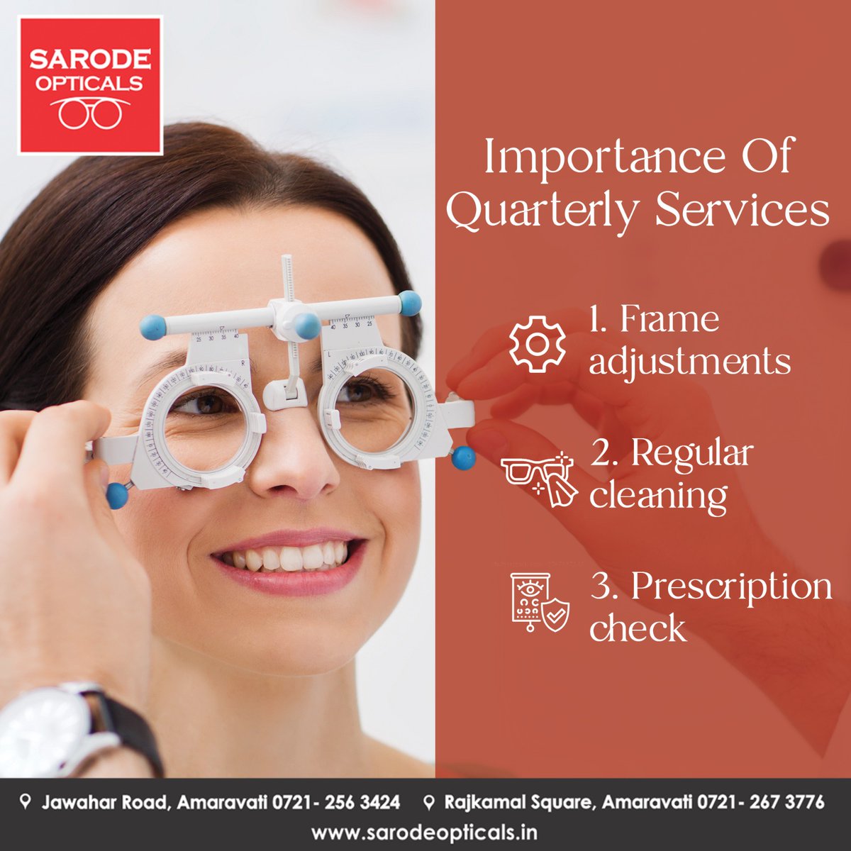 sarodeopticals's tweet photo. Keep your vision crystal clear with regular quarterly maintenance or servicing of your eyeglasses from Sarode Opticals
#sarodeopticals #sarode #optician #opticals #amravati #sunglasses #IntenationalBrands #EyeglassMaintenance #EyeglassServicing #QuarterlyEyeglassCheckup #EyeWear https://t.co/NWHQF1ZDpX