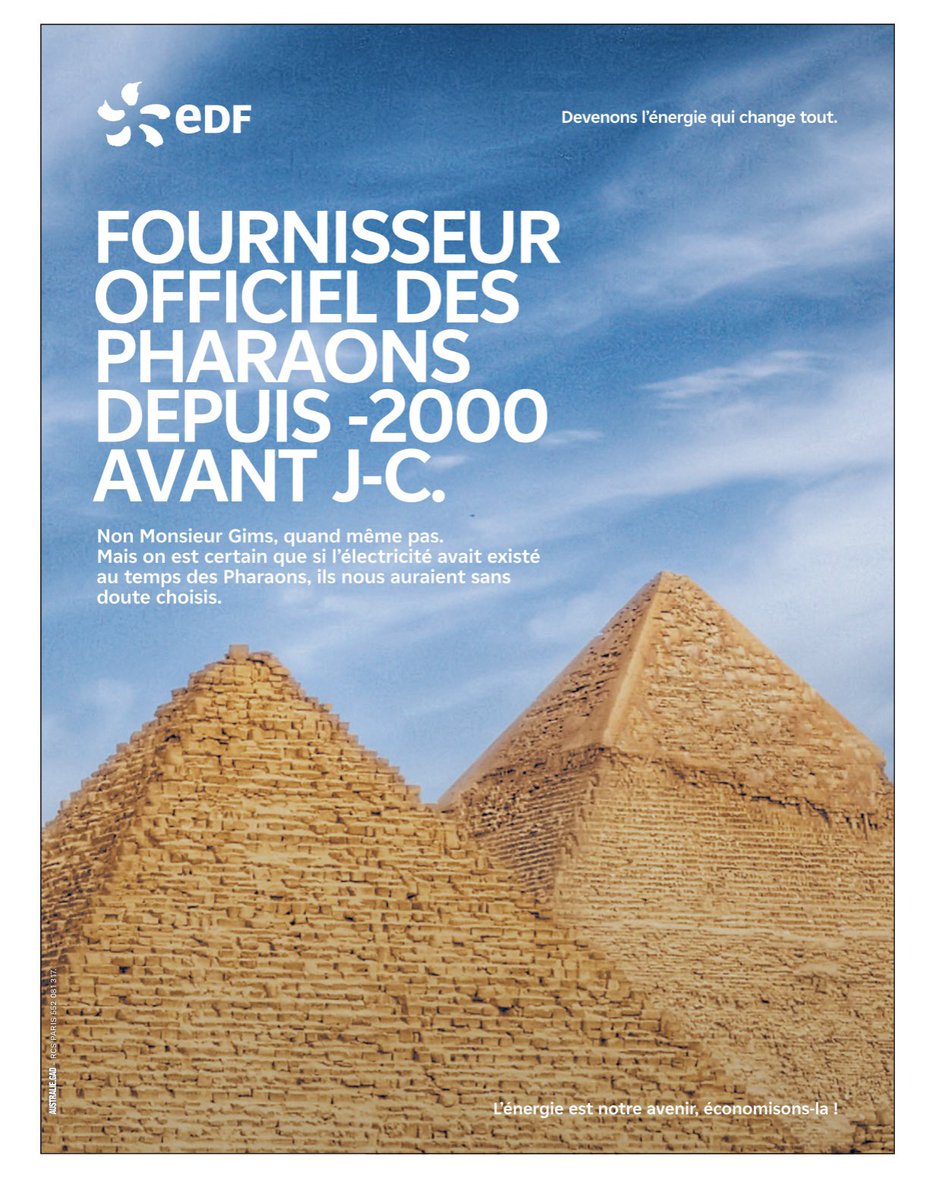 Vraie pub de <a href="/EDFofficiel/">EDF</a> dans la presse ce matin.
Bravo EDF! 😎
L’humour sauvera le monde (peut-être).