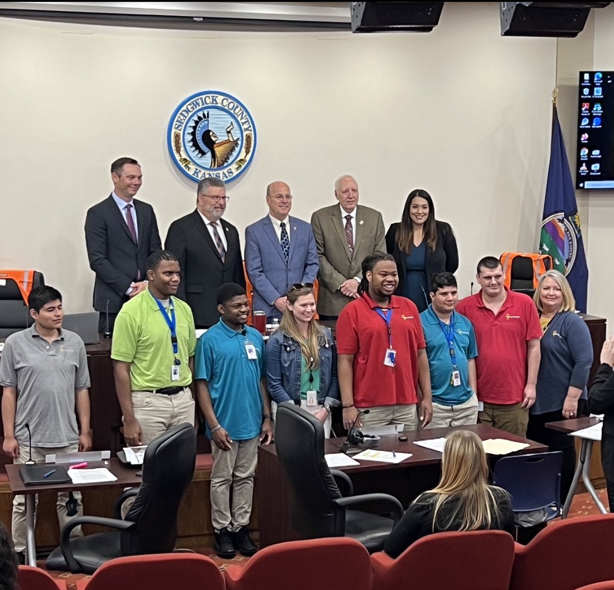 ChisholmUsd259's tweet photo. A huge thanks to Sedgwick County for honoring our Project SEARCH students during Sedgwick County Commission Meeting.  #WPSproud @WichitaUSD259 @SedgwickCounty @vevans1 https://t.co/HgH3f4JTSd
