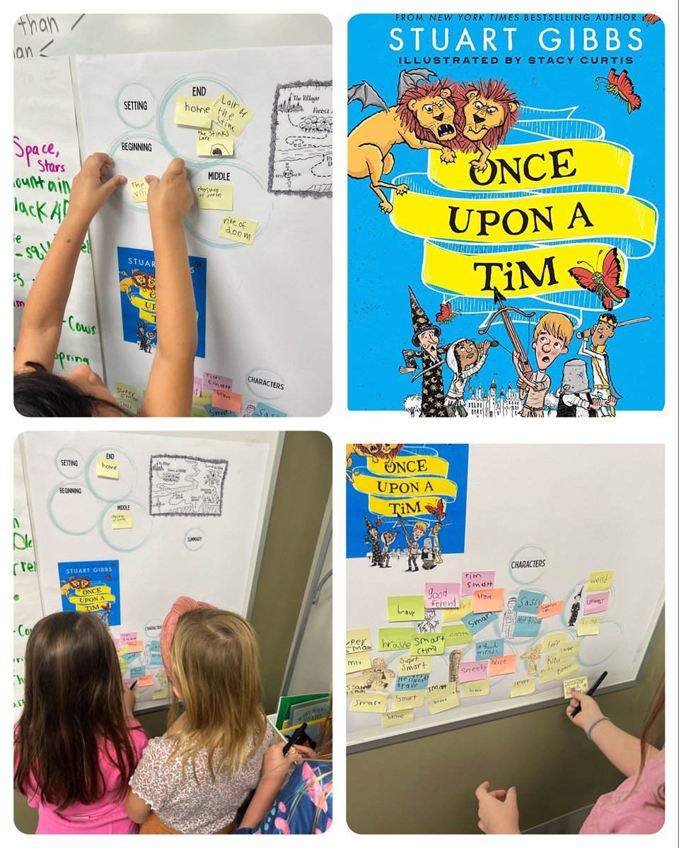 We finished our most recent read aloud-Once Upon a Tim by <a href="/AuthorStuGibbs/">Stuart Gibbs</a> which was a HUGE hit w/ lots of laughs! I used <a href="/canva/">Canva</a> to print a poster w/ interactive areas for shared thinking about setting, BME, character traits &amp; we’ll add persuasive book reviews soon! <a href="/canSTEM/">Cannon Cubs</a>