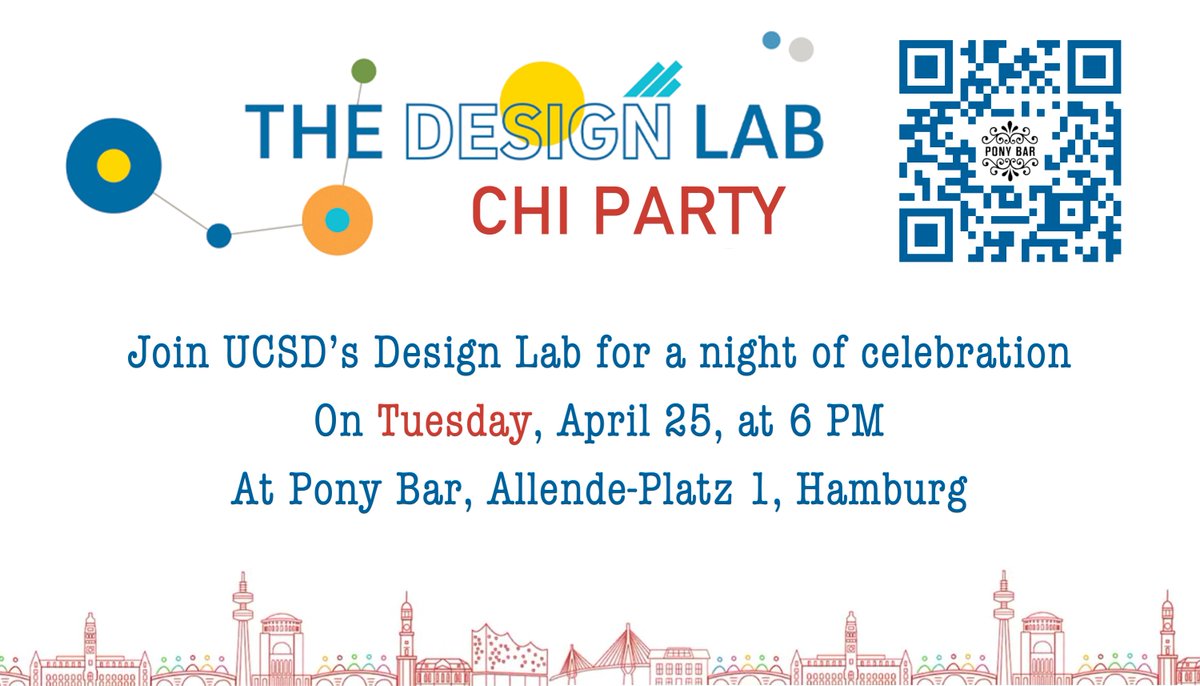 The UCSD DLab party returns to CHI23! Last year, over 200 attendees enjoyed spending time with the community over FREE drinks!

To get invited, find a Dlab member and ask for an invitation card. See you on Tues, 6PM, at Pony bar: designlab.ucsd.edu/event/dlabchi-…

#CHI2023 #DlabCHI2023