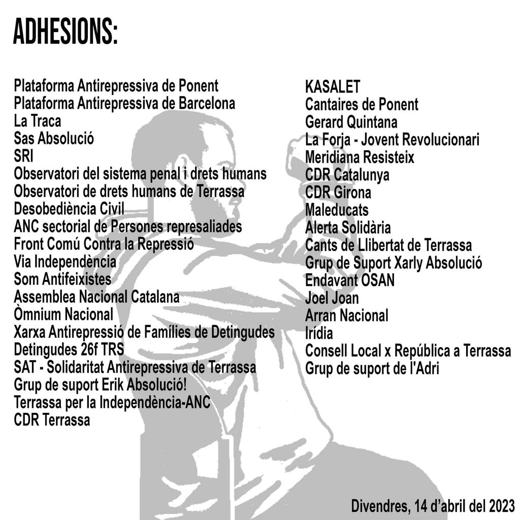 CDRCatOficial: RT <a href="/CDRepublicaVic/">CDR Vic</a>: 💥 Des de #Vic, donen escalf a #PabloHasel i exigeixen #ProvesMèdiques, respectant el seu dret a la intimitat.

S'assenyala el <a href="/govern/">Govern de Catalunya</a> d'<a href="/Esquerra_ERC/">Esquerra Republicana</a>, <a href="/interiorcat/">Interior i Seguretat Pública</a>, <a href="/justiciacat/">Justícia</a> i tribunals. Qualsevol empitjorament …