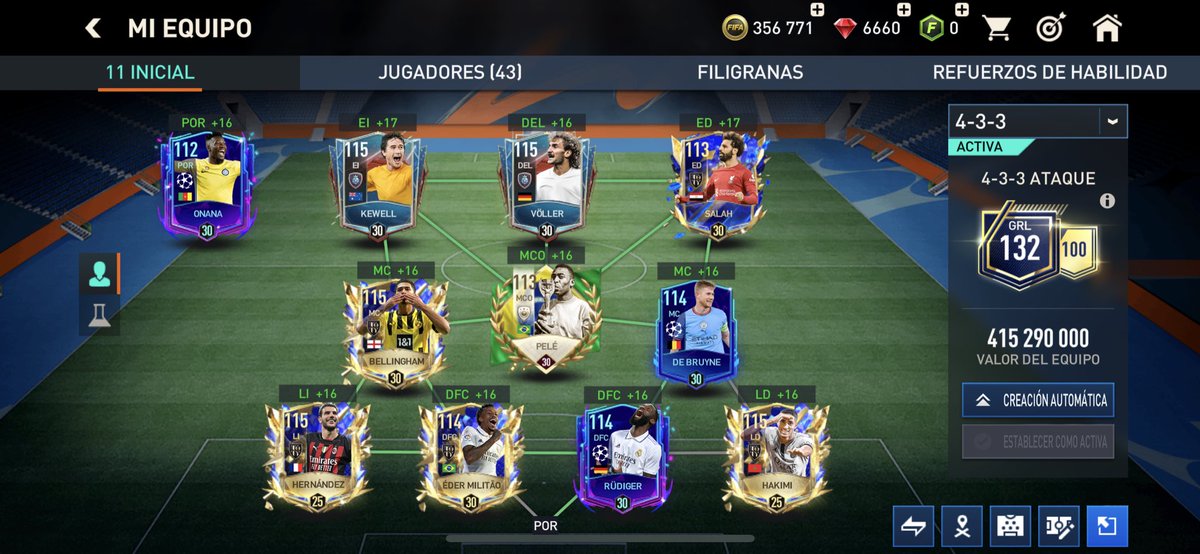 Ya ha pasado un tiempo desde que hago esto, pero pues actualizando el equipo con este evento de la champions, mas a la espera de esa subida de grl en rudiger y onana