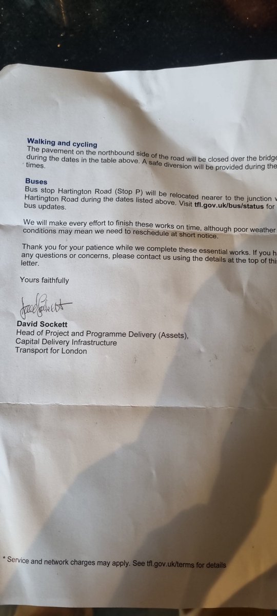 EuanSmith2's tweet photo. @TfL RG - the letter is from from TfL, Your "Head of Project and Programme Delivery (Assets)", Davet Sockett? https://t.co/cCGcP4rERs