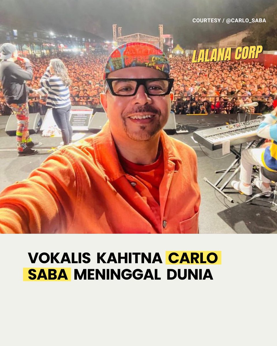 lalanacorp's tweet photo. Personel Kahitna Carlo Saba meninggal dunia di usianya yang ke-54 pada Rabu, 19 April 2023 malam. Carlo Saba dikenal sebagai salah satu vokalis dan pendiri grup musik Indonesia, Kahitna. Rest in peace ๐ฅ๐ค
-
#LLNCORP #carlosaba https://t.co/Cnug0q9ZHa