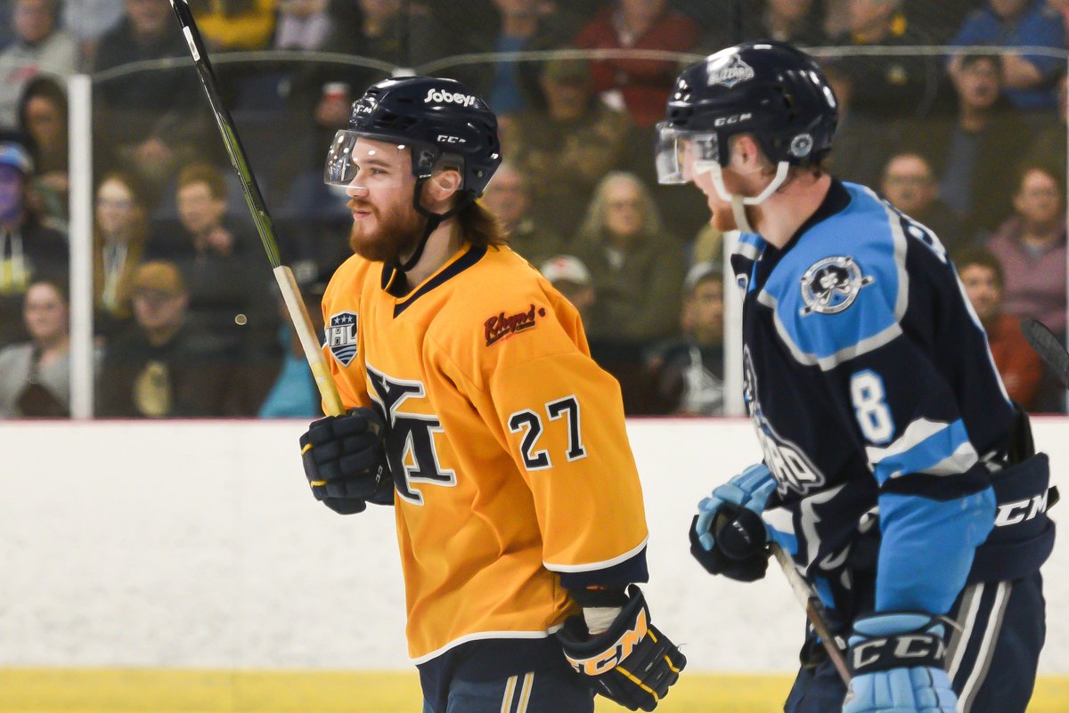 ColinStuckless's tweet photo. Two former @HkyNL U16 teammates going toe to toe in @THEMHL finals. 

@MarinersHockey up 2-0 after two tight games at home in Yarmouth. Series moves to Edmundston @BlizzardEdston for the next three games. 

@EC_Blizzard @ImpactAAA  @NLU18MHL @HSFalconHockey https://t.co/qbanHZ7daz