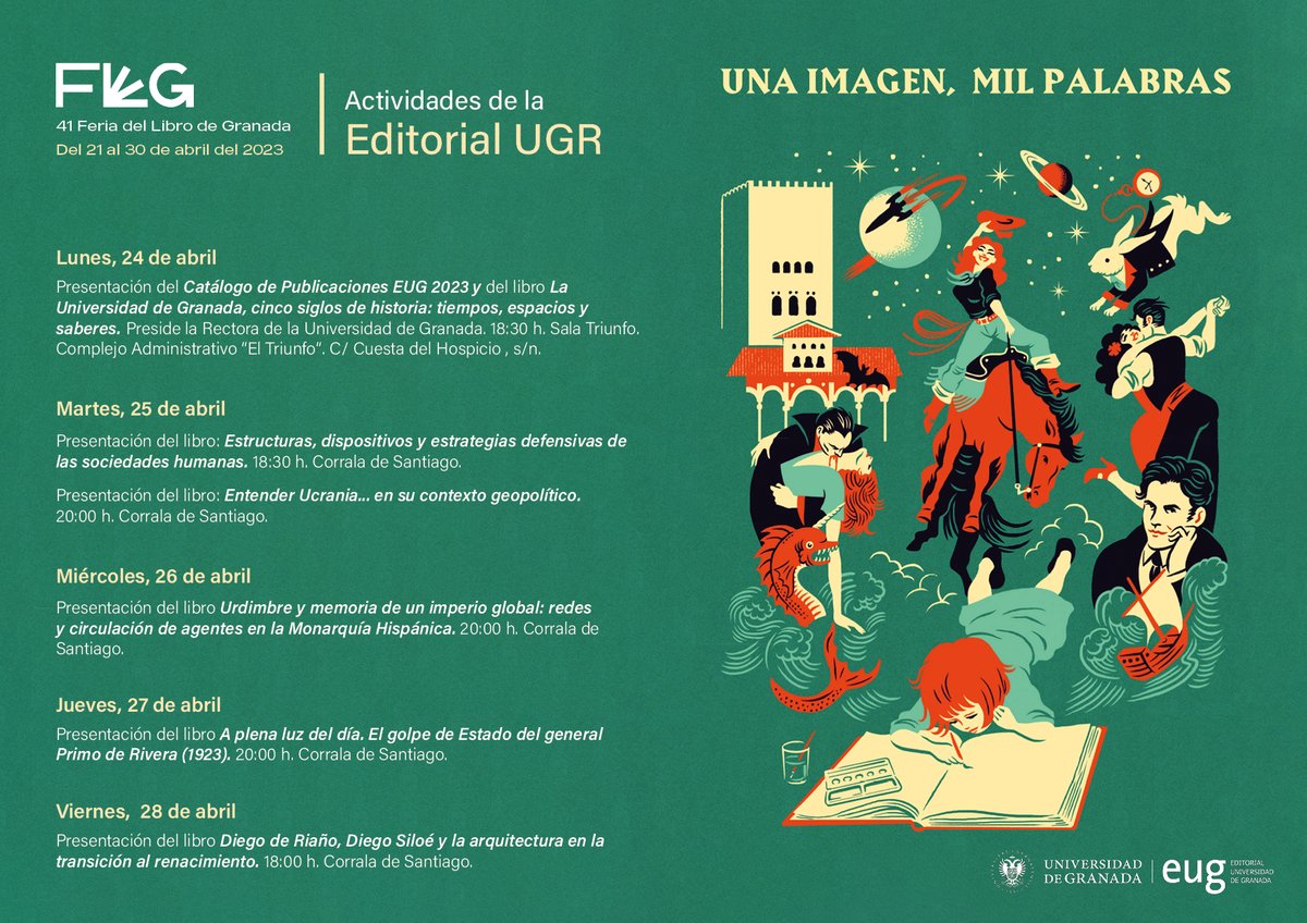 ❗️ ATENCIÓN SORTEO: ¡Con motivo de la @ferialibrograna vamos a sortear un 📚lote de libros de la EUG!

👉Síguenos y haz RT al fantástico programa de presentaciones que hemos preparado para la semana de la #FLG23 #FLG41

¡Os esperamos en la Feria del Libro!👇