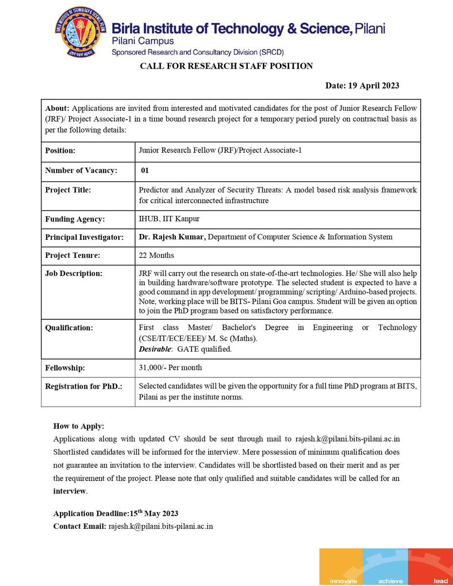 BITS Pilani on Twitter: quot Applications are invited from interested and BITS Pilani on Twitter: quot Applications are invited from interested and