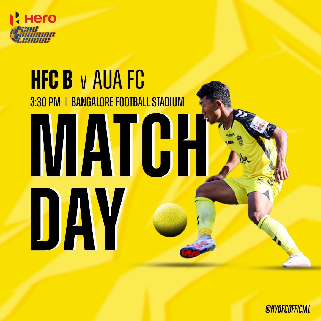 HydFCOfficial's tweet photo. 🤩 Matchday for the Young Guns!
#HFCB is up against Ambernath United Atlanta FC in their Round-6 encounter in the #Hero2ndDiv campaign.
Let's go, Hyderabad 👊
#WeAreHFC #మనహైదరాబాద్ #HyderabadFC 💛🖤 https://t.co/8sE48Zyut4
