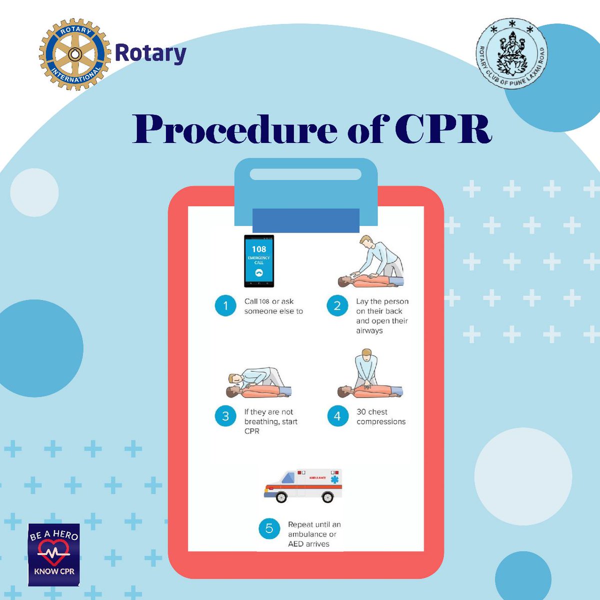 RotaryPune's tweet photo. "Empower yourself with the life-saving knowledge of CPR! Remember, knowing CPR can make all the difference in a life or death situation. Join Project Dhadkan in our mission to promote heart health and safety in our communities! #CPRSavesLives #SpreadAwareness #HeartHealth #CPR https://t.co/1F4oWLmA9Q