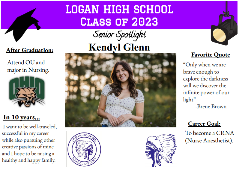 Logan High School Class of 2023
Senior Spotlight
Congratulations Kendyl Glenn