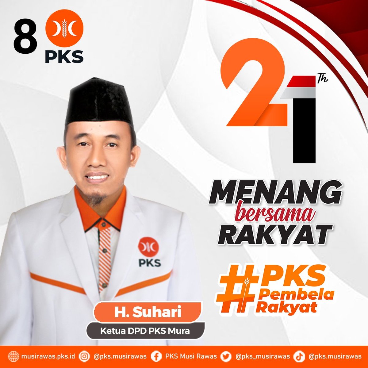 pks_musirawas's tweet photo. Selamat Milad ke-21
Partai Keadilan Sejahtera
Menang Bersama Rakyat 🇮🇩🧡
.
.
.
#PKSMusiRawas
#BersamaMelayaniRakyat
#PKSPelayanRakyat
#MenangBersamaRakyat
#Apriliansyah #Suhari https://t.co/5kySE0Sh1e