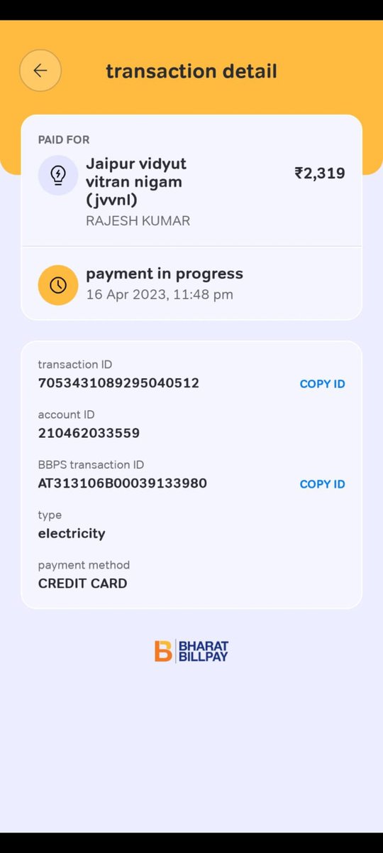 utkarshonscreen's tweet photo. Hello @airtelindia @Airtel_Presence,
I tried making a utility bill payment through my Airtel Axis Bank Credit Card via Airtel Thanks App on 16th April. The amount got debited, but the payment status is still showing "in progress". Please let me know if I will get the refund! https://t.co/M9dnCVlxgn