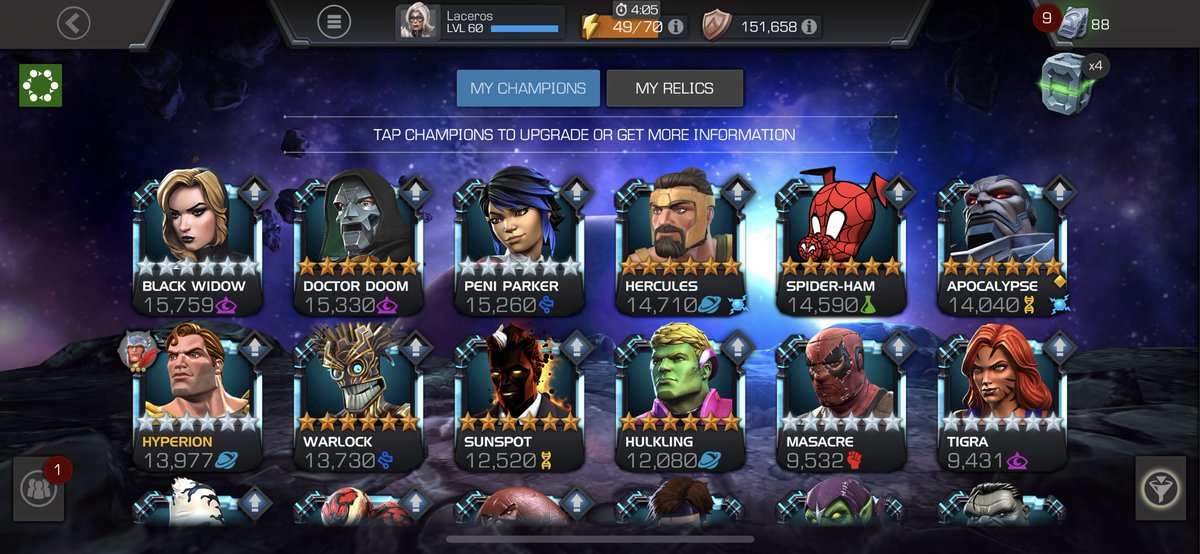 KyleMCOC's tweet photo. @ContestChampion Ive been on the fence about what I should be doing now. Should I start to focus more on ranking rather than more champs? Currently focused on AQ/AW not really doing 7.1. Here are my 6*s https://t.co/URmMONv2av