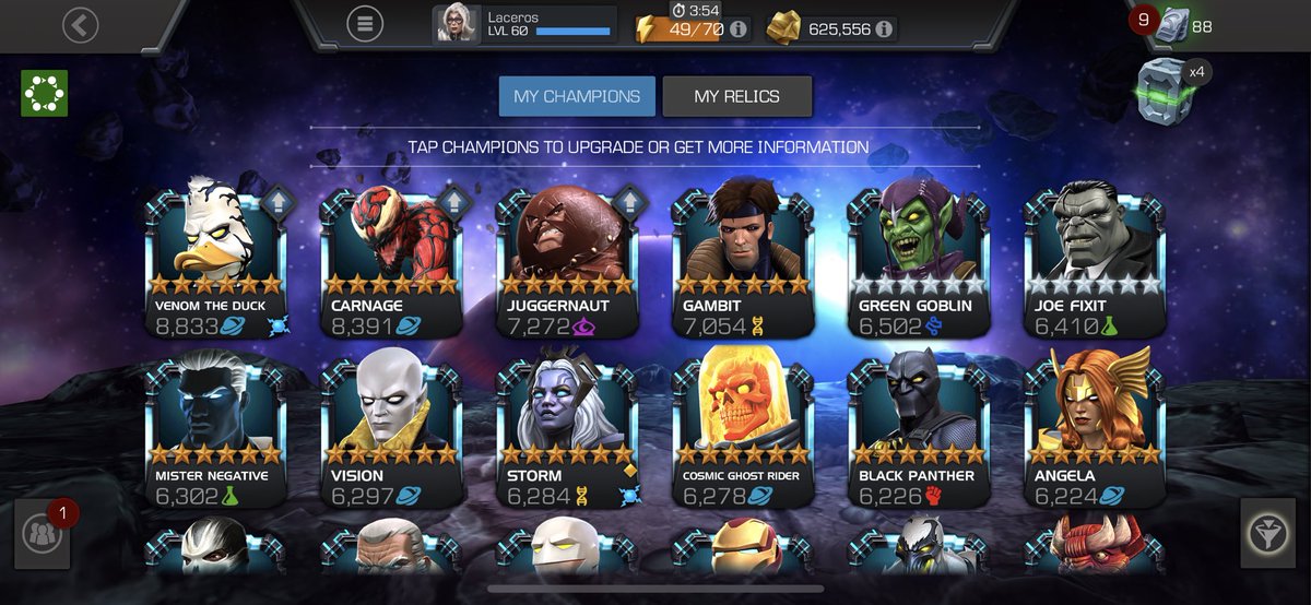 KyleMCOC's tweet photo. @ContestChampion Ive been on the fence about what I should be doing now. Should I start to focus more on ranking rather than more champs? Currently focused on AQ/AW not really doing 7.1. Here are my 6*s https://t.co/URmMONv2av