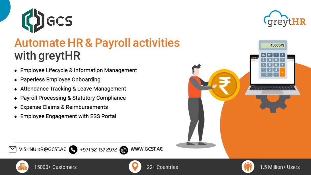 gcstco's tweet image. Automate HR &amp;amp; Payroll activities with greytHR .

To know more, Contact +971 52 137 2972

#greytHR #PayrollManagement #HRMS #EmployeeManagement #AttendanceManagement
#LeaveManagement #HRSoftware #PayrollProcessing #HRtech