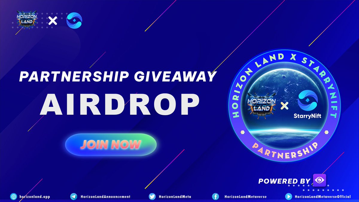 HorizonLandMeta's tweet photo. 🎉Partnership Giveway Horizon Land &amp; @StarryNift 

⏰ Apr.20 - Apr.26.2023

🎁 Rewards
⚡ 5* Membership Cards x5 
⚡ Horizon Land VIP role x10

🚨 RT &amp; Tag 3 friends   
🚀 Complete the quests on @TrantorDAO: https://t.co/b0YXgC52Vd

#giveaway #airdrop #VIP #role https://t.co/irD27eXpWH