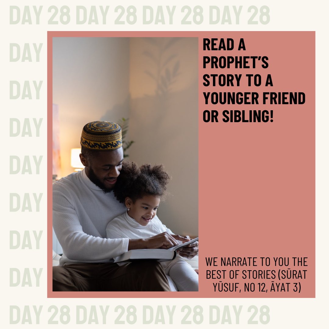 Noorever1's tweet photo. Read a prophet’s story to a younger friend or sibling
.
.
.
#ramadanday28 #noorever #challenge #explore #explorepage #foryou #foryoupage #eid #eidmubarak #adventcalendar #sunnah #hadith #muhammad #islam #islamicquotes #ramadan #ramadankareem #readingtime #prophetstory #story https://t.co/Z1F0iONzmA