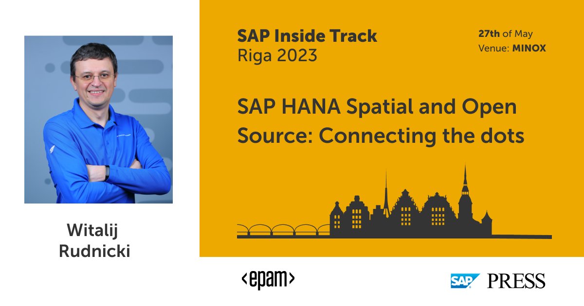 seVladimirs's tweet photo. We apologize for any inconvenience caused by the multiple announcements, but we're thrilled to announce that @Sygyzmundovych will be presenting "SAP HANA Spatial and Open Source: Connecting the dots" at SAP Inside Track Riga 🇱🇻#SITRiga #SAP #SAPCommunity https://t.co/UQGMxaboaF