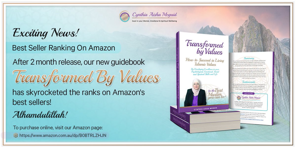 aisha_meguid's tweet photo. Exciting News! 📷 𝐁𝐄𝐒𝐓 𝐒𝐄𝐋𝐋𝐄𝐑 𝐑𝐀𝐍𝐊𝐈𝐍𝐆 𝐎𝐍 𝐀𝐌𝐀𝐙𝐎𝐍  

After 2 month release, our new guidebook #TransformedbyValues has skyrocketed the ranks on Amazon's best sellers! 📷 

To purchase online, visit our #Amazon page: https://t.co/vWA6R7MyHW 

#BestSeller https://t.co/nT17OWsDuH