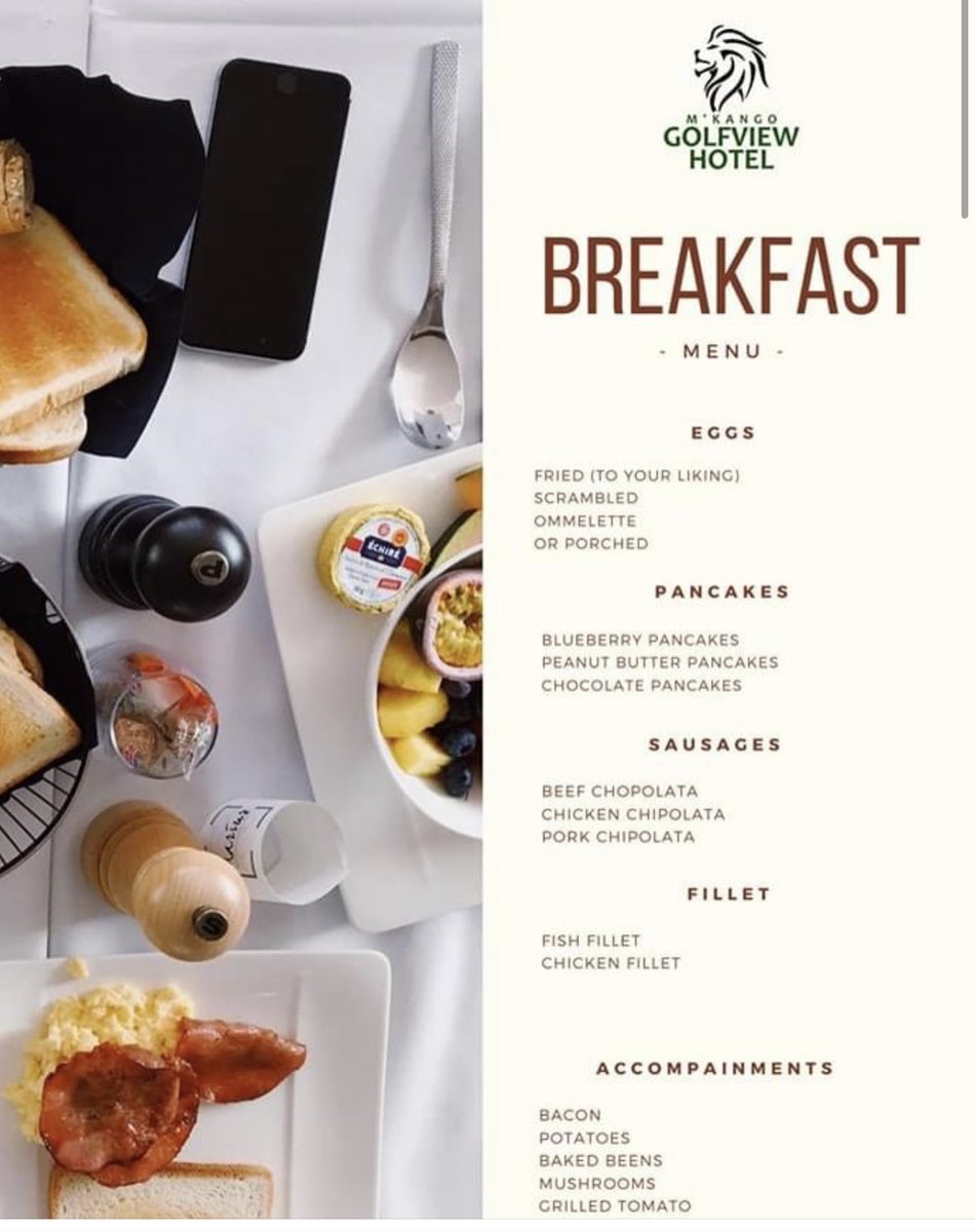 MkangoGolfview's tweet photo. Enjoy a mouth watering Chatters breakfast @k275.00 per person and enjoy the view of our picturesque gardens.
#mkangogolfviewhotel #servingyouwithpride #greatfoodgreatservicegreatambience #hotels #lusaka #breakfast https://t.co/h0241eNewi