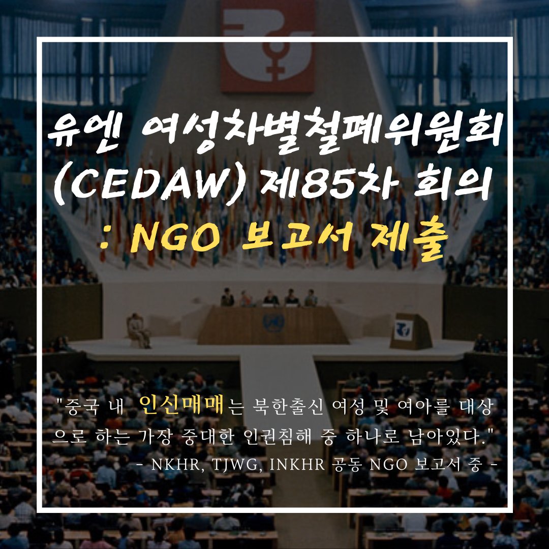 NKHumanRights's tweet photo. 🕯 북한인권시민연합은 다음달 12일 진행될 유엔 여성차별철폐위원회(CEDAW) 제85차 심의와 관련하여 전환기정의워킹그룹(TJWG), 북한인권증진센터(INKHR)와 공동으로 NGO 보고서를 제출했습니다. 📝

✔보고서 원문은 아래 홈페이지 링크에서 확인해주세요!!

https://t.co/DEBg3MVehZ https://t.co/gkmUUzp6et