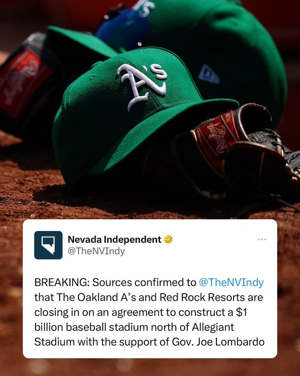 MLBONFOX's tweet photo. The Athletics are reportedly "closing in" on a deal to build a ballpark in Las Vegas, per @TheNVIndy https://t.co/hbRgcE79gk