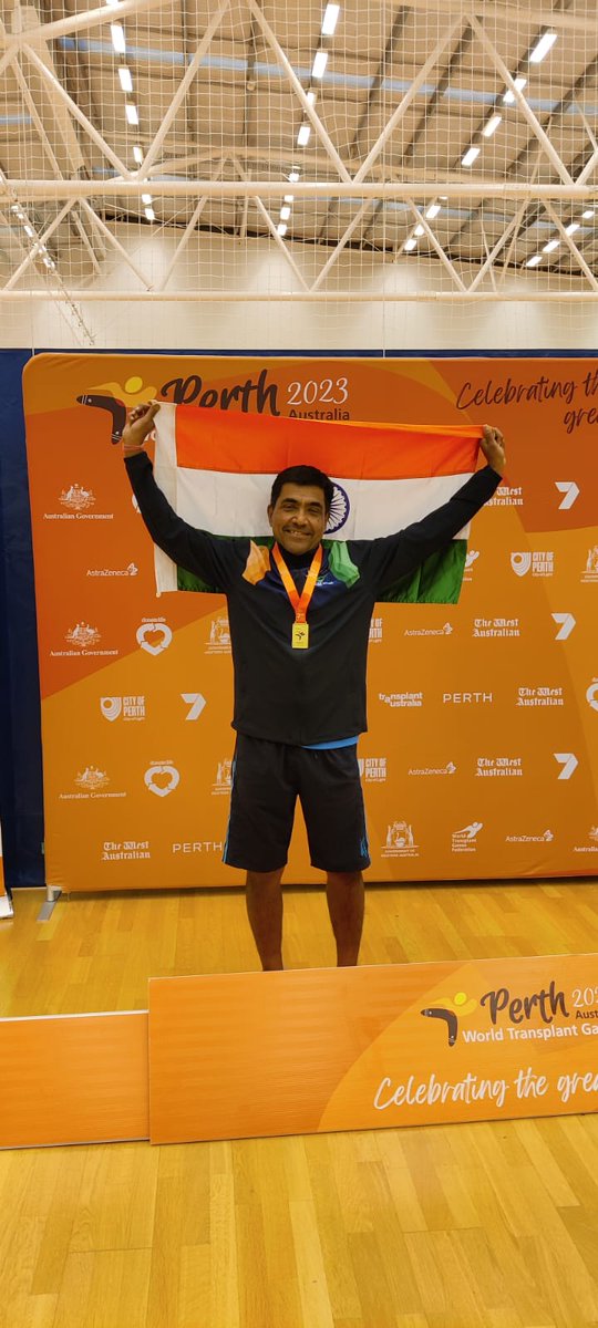 GOLD FOR INDIA IN THE MEN'S SINGLES 50-59 BADMINTON. TWO TIME KIDNEY RECIPIENT DHARMINDER SOTI WINS A 3 SET MATCH TO TAKE INDIA TO THE TOP SPOT! JAI 
<a href="/PMOIndia/">PMO India</a> <a href="/ArvinderSoin/">Dr. Arvinder Singh Soin</a> <a href="/IndiaSports/">Dept of Sports MYAS</a> <a href="/manav_rachna/">Manav Rachna</a> <a href="/MoHFW_INDIA/">Ministry of Health</a> <a href="/narendramodi/">Narendra Modi</a> <a href="/neerubhatia3/">neeru bhatia</a> <a href="/NottoIndia/">NOTTO</a>  <a href="/TeamIndiaWTG/">Team India @ World Transplant Games</a> <a href="/WTGF1/">WTGF</a>