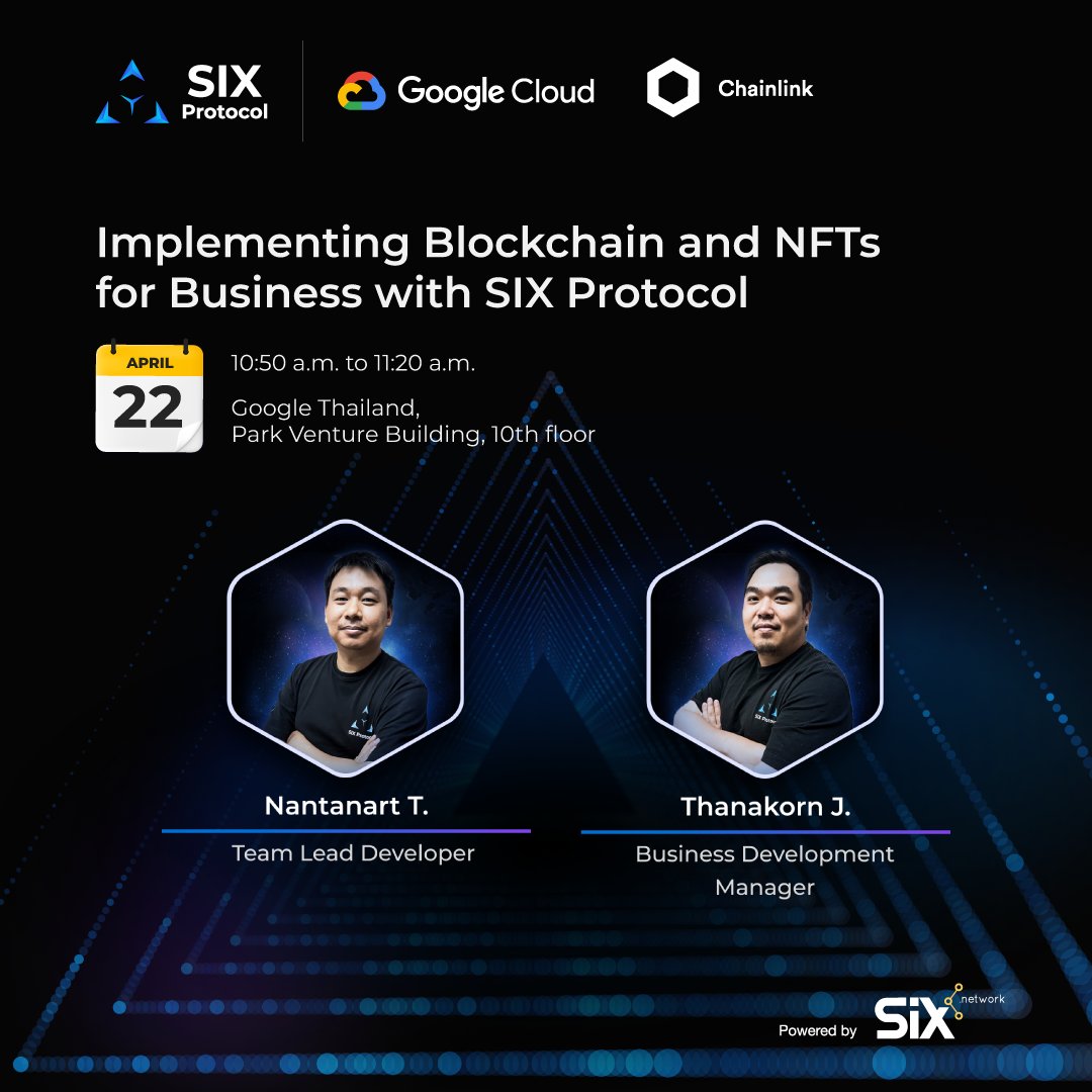 theSIXnetwork's tweet image. Join the Pioneering Smart Contracts: Google x Chainlink Bootcamp 🚀 
.
Learn how to implement blockchain &amp;amp; NFTs in businesses from SIX Network&apos;s speaker sessions 🤝 
.
Register 👉 bit.ly/43DNWcT. 
#SIXNetwork #SIXProtocol #GoogleCloud #Chainlink