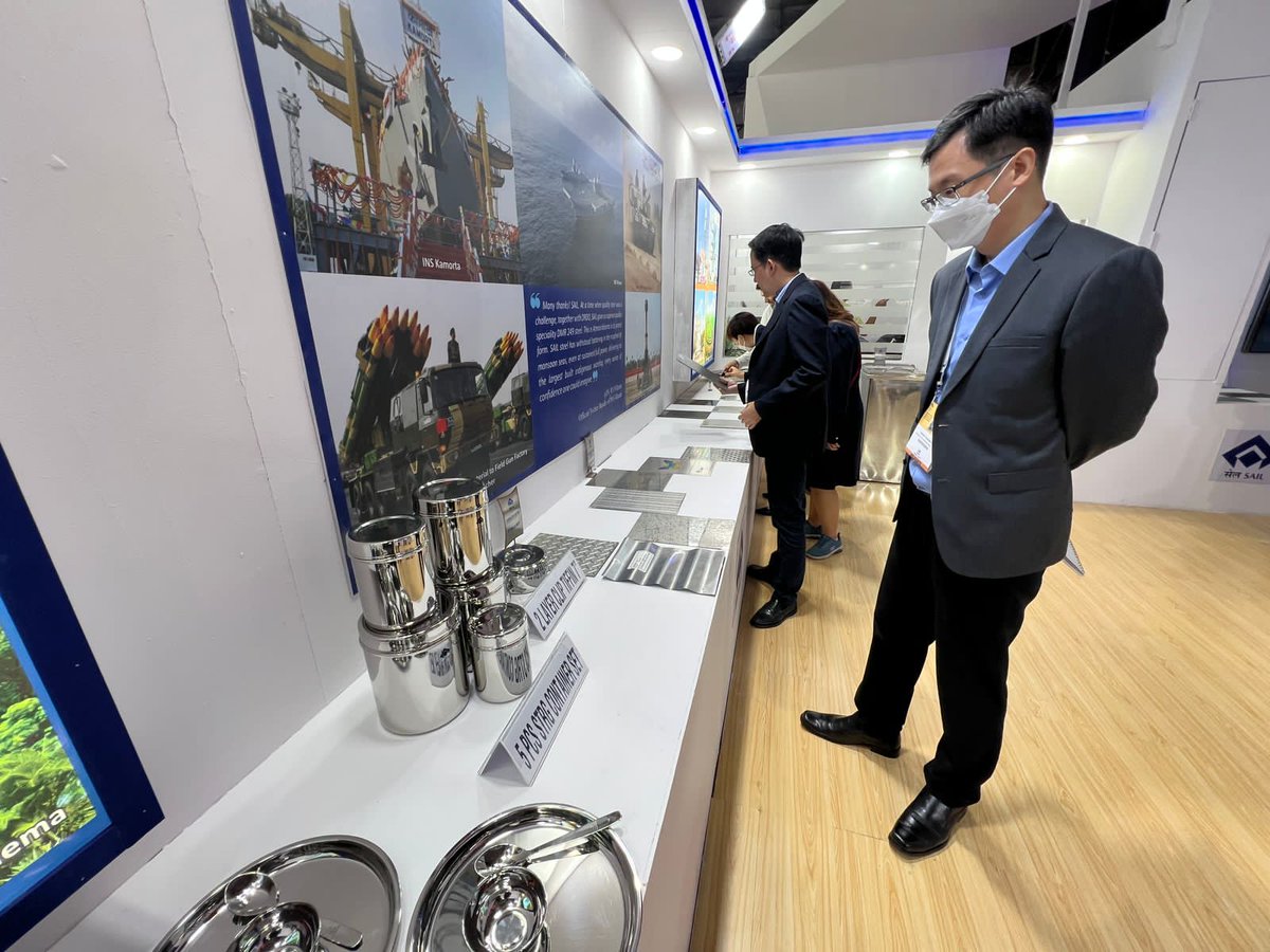 SAILsteel's tweet image. The stall of @SAILsteel at the International Exhibition and Conference - "India Steel 2023" being held at Mumbai during April 19-21, 2023 is attracting large number of visitors. 
#IndiaSteel2023 
@SteelMinIndia @JM_Scindia @fskulaste   @indiasteelexpo @ficci_india