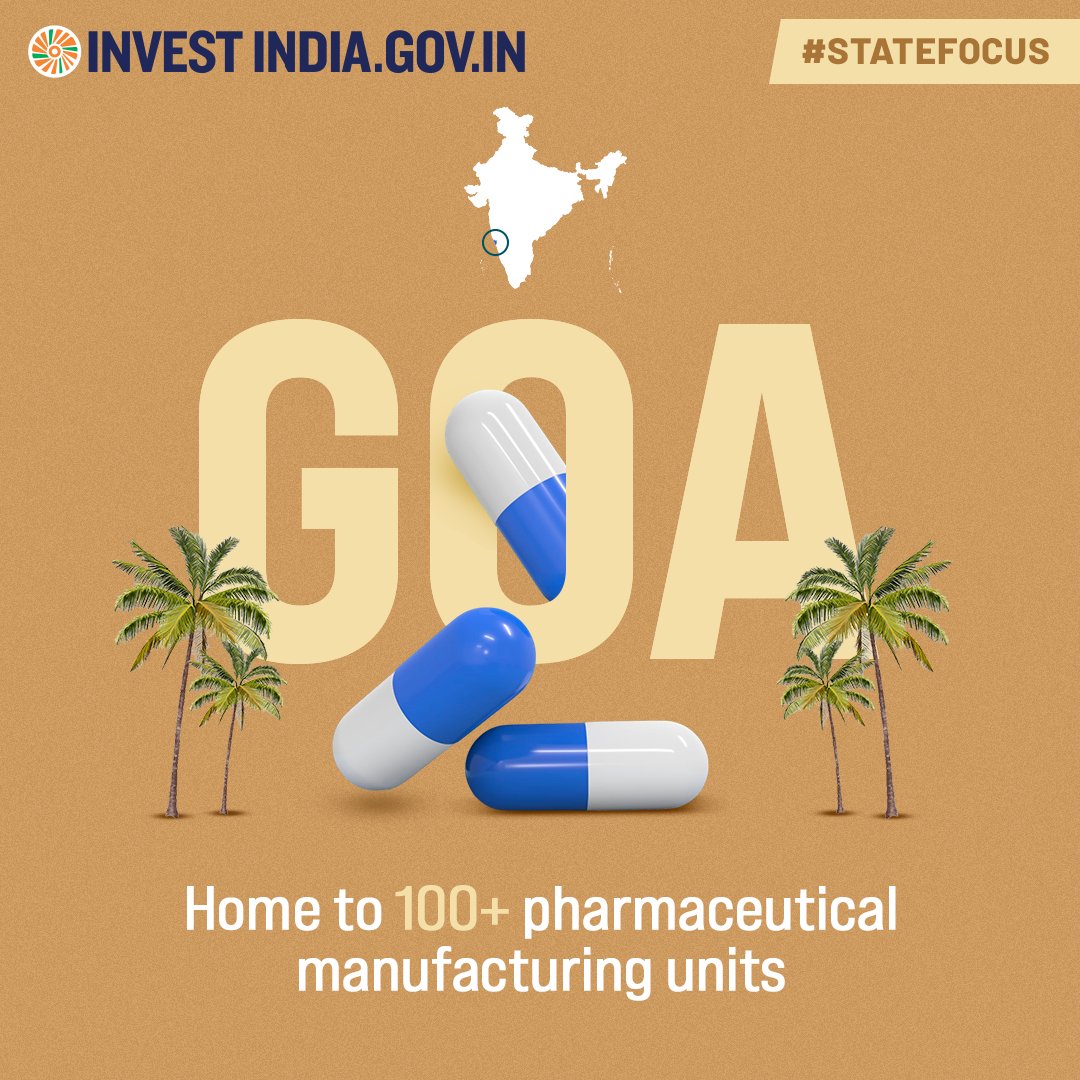 #StateFocus

#DidYouKnow: Goa accounts for 10% of #NewIndia’s total pharmaceutical exports .

Learn more about investment opportunities in Goa: bit.ly/II-Goa

#InvestInGoa #InvestInIndia #PharmaManufacturing #Pharmaceuticals @indemtel @IsraelTradeIND @IsraelMFA