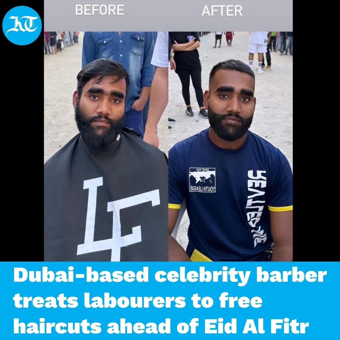 khaleejtimes's tweet photo. #EidAlFitrinUAE: Several labourers in Dubai were left feeling emotional and overwhelmed on Tuesday (April 18) when they were treated to a clean cut and shave by a celebrity barber.

https://t.co/XtrM2LxPDN https://t.co/a2imxzNe0I