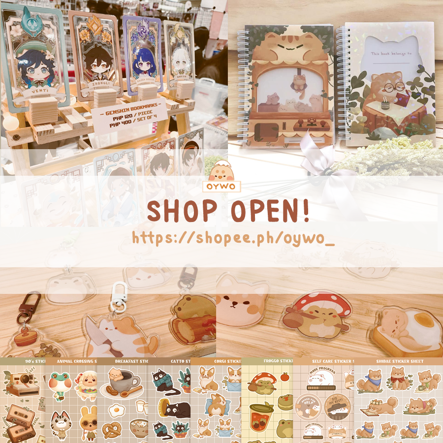 Shop is now open + giveaway! Open for international!
⛧ RT &amp; Like ⛧
✎ 4 Sticker Sheets
✎ 4 Clear Cards
✎ 2 Set of Die Cut Sticker
✎ 2 Acrylic keychains
✎ 1 Phone Grip
✎ 1 Sticker Release Book

(ㅅ´ ˘ `)♡ Winners will choose whichever design they like ♡

Ends on April 24!