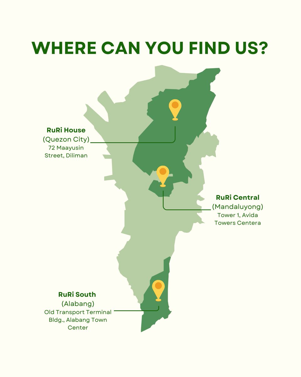 ruralrisingph's tweet photo. These are RuRi's pickup locations in Metro Manila, except for RuRi North in Congressional Avenue which is set to open soon.

Come over and say hi! 👋🏻✨ https://t.co/n5NqKiQJiX