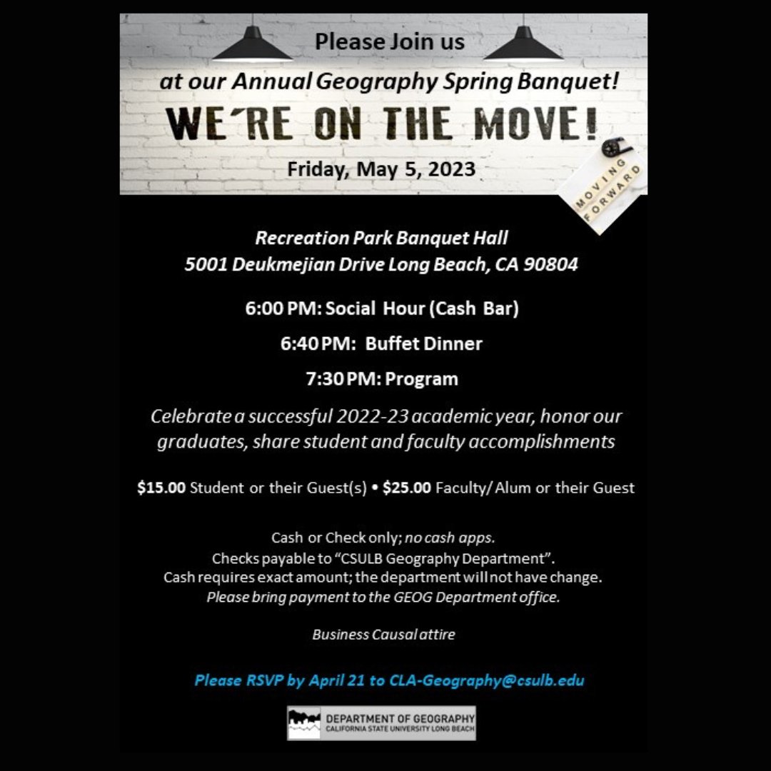 CSULBGeography's tweet photo. Hey Geography majors, come celebrate graduation with the Department of Geography! The deadline to RSVP is this Friday, all information on how to attend is on the flyer.
#CSULB #GoBeach #TheBeach #CSULBGeography https://t.co/hmJ3jDykUQ