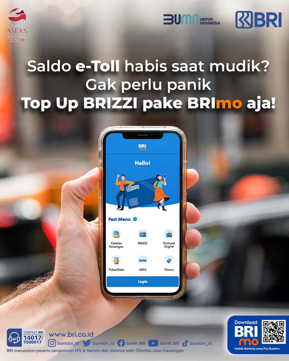 kontakBRI's tweet photo. Sobat BRI. Kehabisan saldo e-Toll saat mudik? Jangan panik! Top Up BRIZZI semakin mudah dapat dilakukan melalui aplikasi BRImo dengan ponsel yang telah memiliki fitur NFC. Yuk, simak tata cara Top Up BRIZZI secara Online berikut ini.

#BRIEdukasi https://t.co/LGmlxMBWdL
